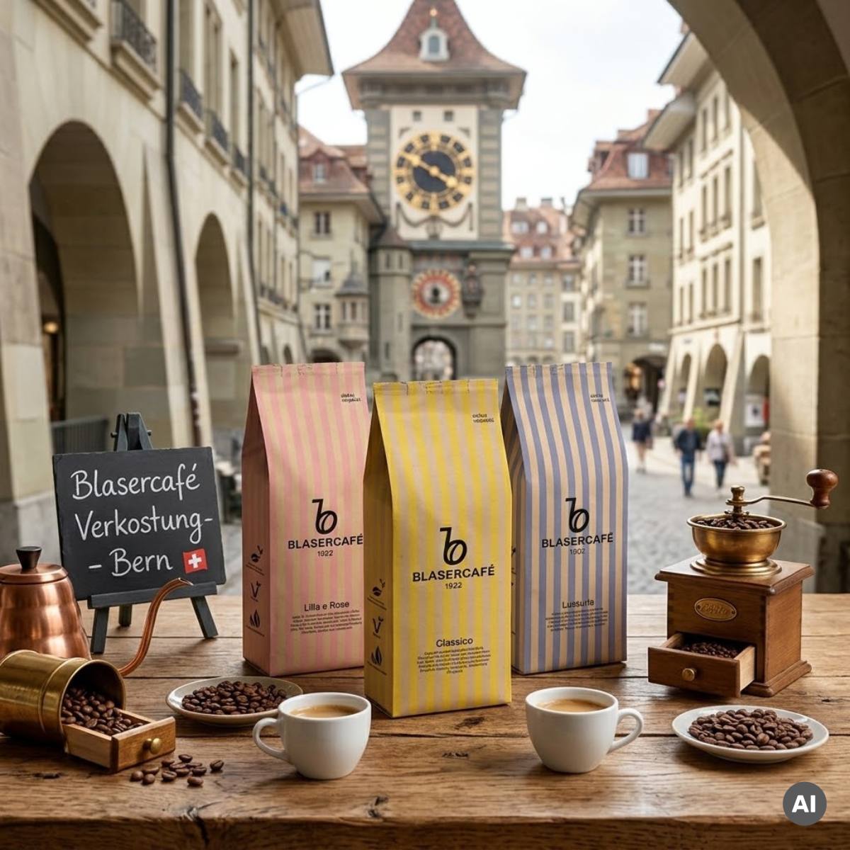 Blasercafé Bohnenkaffee mit Blick auf den Zytglogge in Bern | Kaffee Rauscher