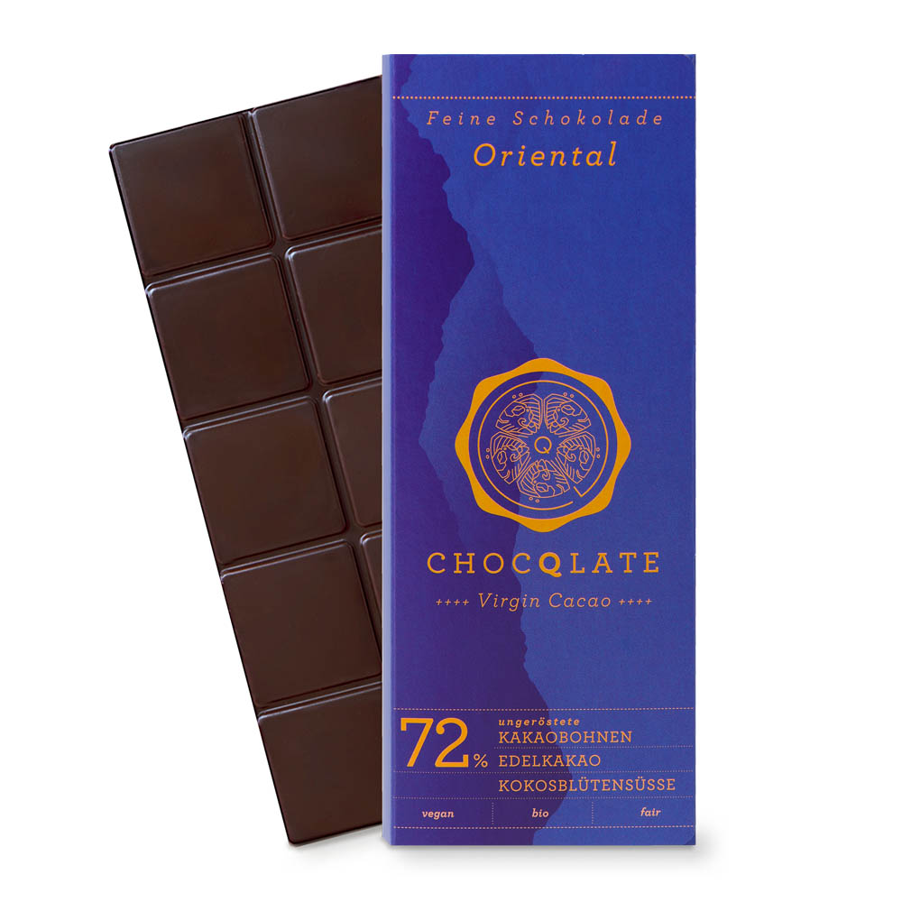 Chocqlate Virgin Cacao Schokolade Oriental 75 g Tafel