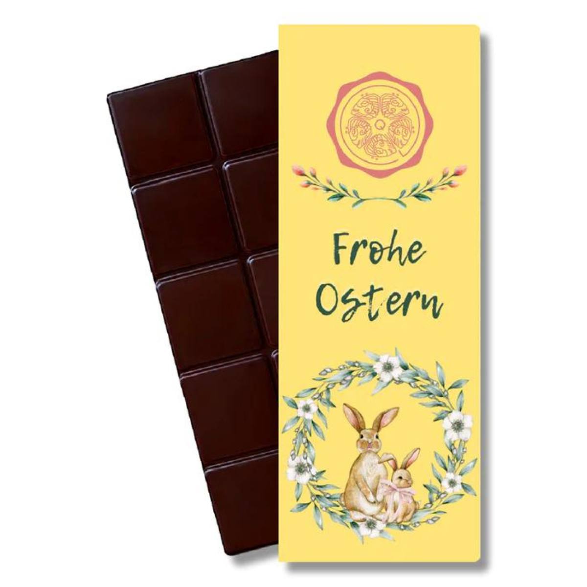 Chocqlate Virgin Cacao Oster-Schokolade Pur 60% Frohe Ostern 70 g Tafel 